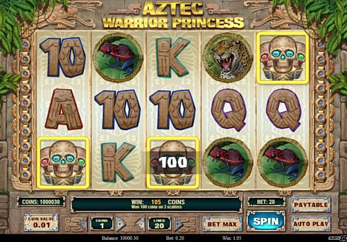 Игровой автомат Aztec Warrior Princess - призовая комбинация на линии Призовая комбинация на линии в игровом автомате Aztec Warrior Princess