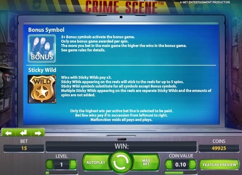 Онлайн слот Crime Scene - символы Bonus и Wild Символы Bonus и Wild в онлайн слоте Crime Scene